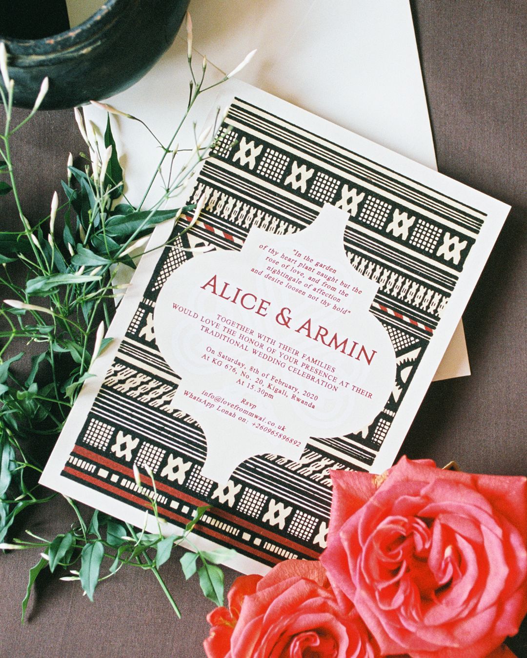 Traditional Rwanda Garden Wedding Stationery